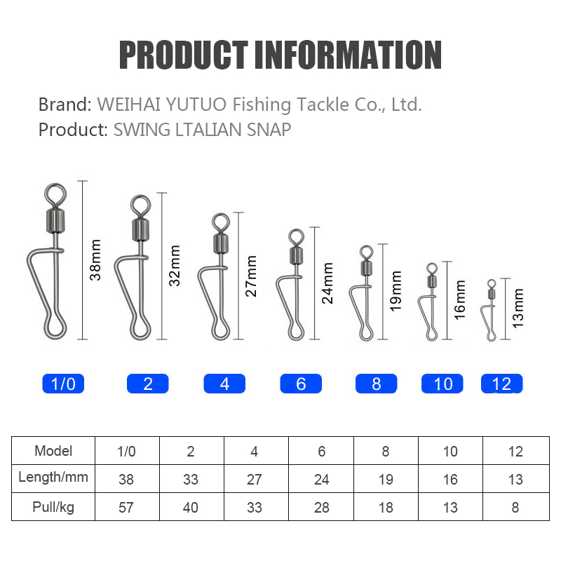 Fishing Rolling Ball Bearing Barrel Swivel with Safety Snap Connector 1/0#-12# Connector Swivels Pin Snap