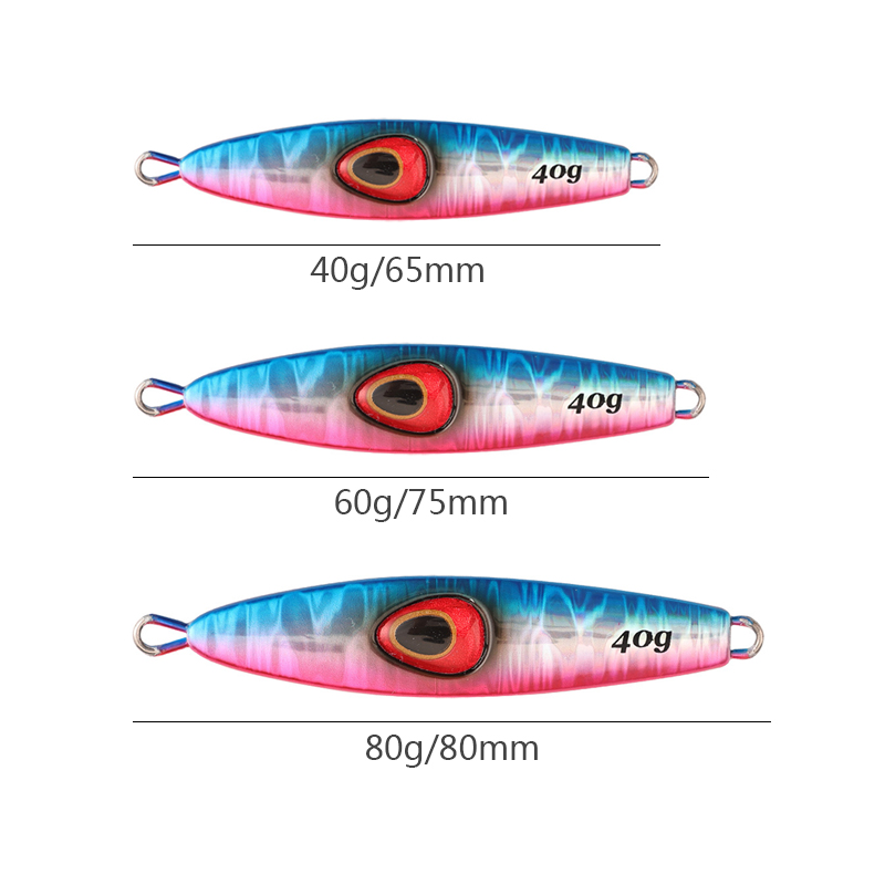 Slow Sinking Bionic Red Eyes Metal Fishing Lure 40g 60g 80g Saltwater Jigging Lead Fish Bait Artificial Fishing Tackle Gear